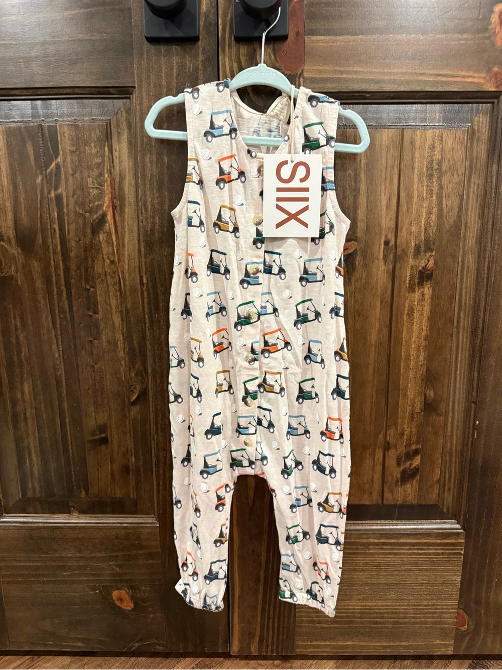 Silk Baby Golf Cart Print Sleeveless One-Piece in Cream